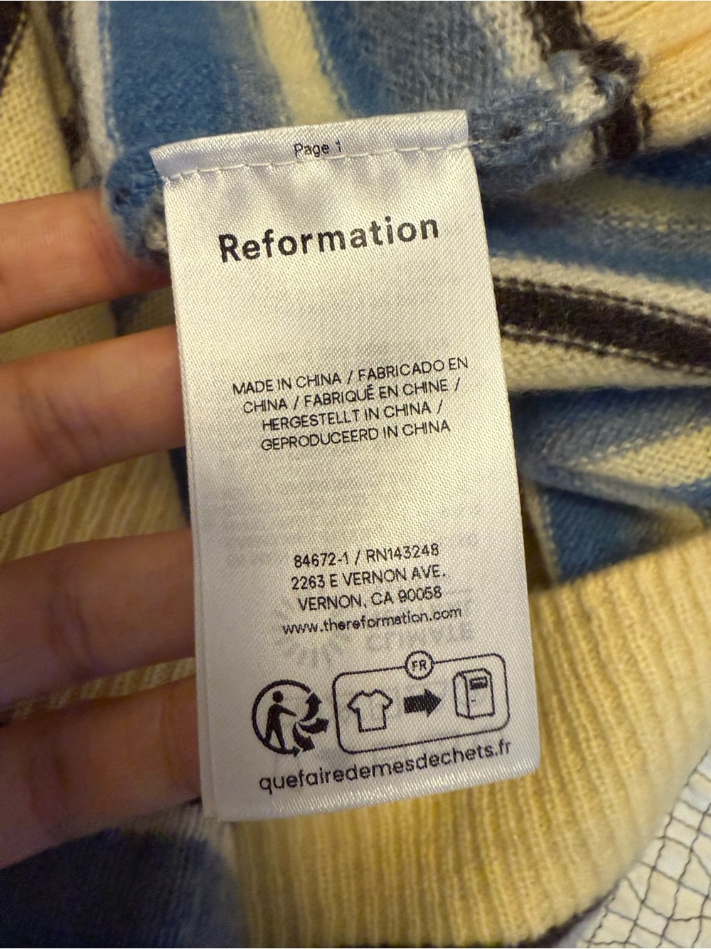 Reformation Boyfriend Cashmere Sweater -Parmesan Multi Stripe- Size S - Picture 7 of 8